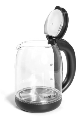 Електрочайник Holmer HKS-1722, Black, 1500W, 1.8 л, скло, дисковий, LED-підсвічування, індикатор рівня води
