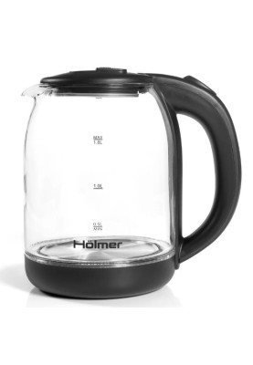 Електрочайник Holmer HKS-1722, Black, 1500W, 1.8 л, скло, дисковий, LED-підсвічування, індикатор рівня води