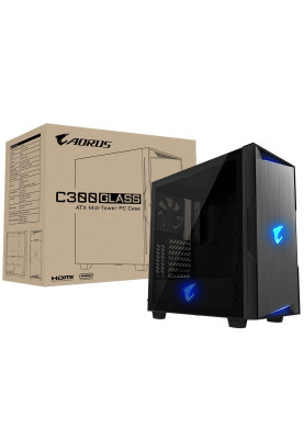 Корпус Gigabyte AORUS C300 GLASS Black, Mid Tower, без БЖ, для ATX / Micro ATX / Mini ITX, 1xHDMI, 2xUSB 3.0, 1xType-C, 2x120 мм Fan, бічна панель із загартованого скла (GB-AC300G)