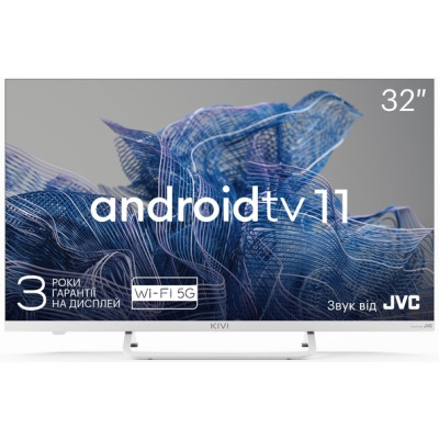 Телевізор 32" Kivi 32F750NW, White, 1920x1080 (LED, FSA, 60 Гц), SmartTV (Android), 8Gb, DVB-T2/C, 2x8 Вт, 3xHDMI, 2xUSB, VESA 200x100 мм