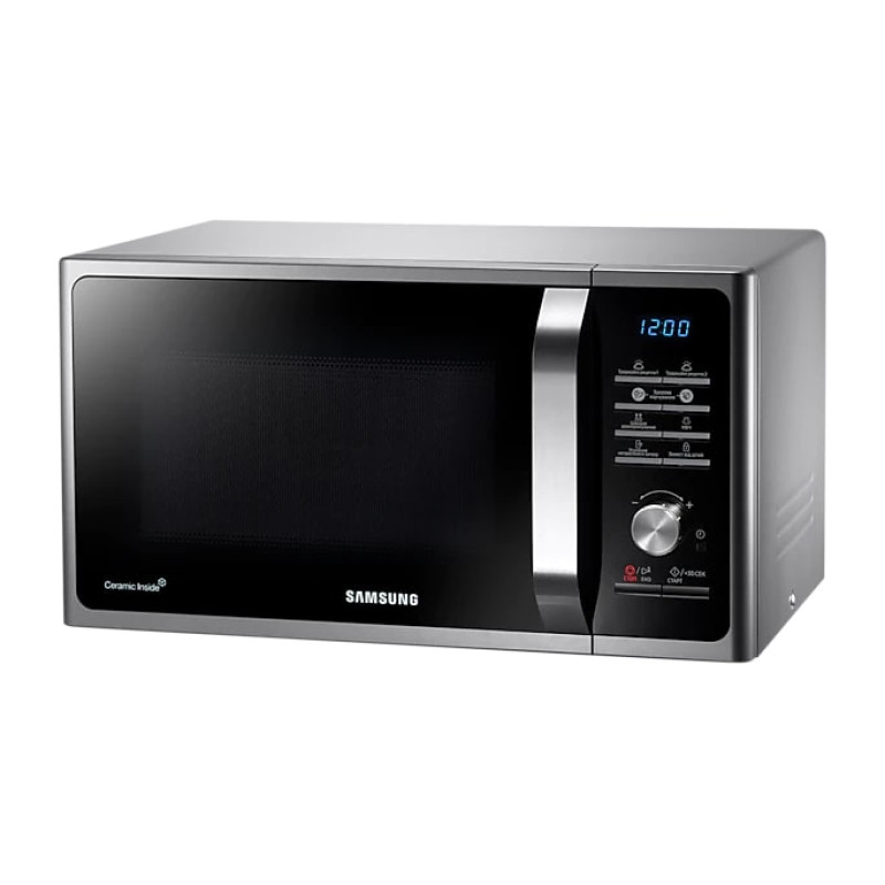 Мікрохвильова піч Samsung MS23F302TAS/UA, Silver, 800W, 23 л, 6 рівнів потужності, керування електронне з поворотним перемикачем, діаметр поворотного столу 28.8 см