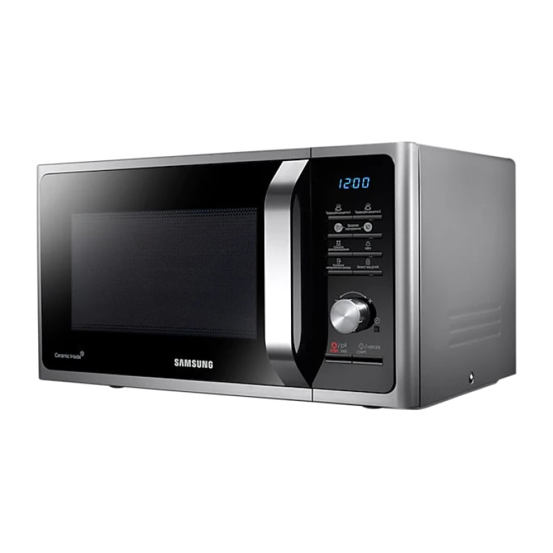 Мікрохвильова піч Samsung MS23F302TAS/UA, Silver, 800W, 23 л, 6 рівнів потужності, керування електронне з поворотним перемикачем, діаметр поворотного столу 28.8 см