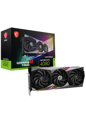 Відеокарта GeForce RTX 4080, MSI, GAMING X TRIO, 16Gb GDDR6X, 256-bit, HDMI/3xDP, 2610/22400 MHz, 16-pin (RTX 4080 16GB GAMING X TRIO)