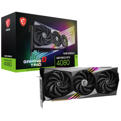 Відеокарта GeForce RTX 4080, MSI, GAMING X TRIO, 16Gb GDDR6X, 256-bit, HDMI/3xDP, 2610/22400 MHz, 16-pin (RTX 4080 16GB GAMING X TRIO)