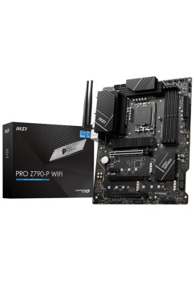 Материнська плата LGA1700, MSI PRO Z790-P WIFI, Z790, 4xDDR5, Int.Video(CPU), 6xSATA3, 4xM.2, 1xPCI-E 16x 5.0, 1xPCI-E 16x 4.0, 1xPCI-E 16x 3.0, 1xPCI-E 1x 3.0, ALC897, I225V, WiFi 6, Bluetooth 5.2, 9xUSB3.2/8xUSB2.0, HDMI/DP, ATX