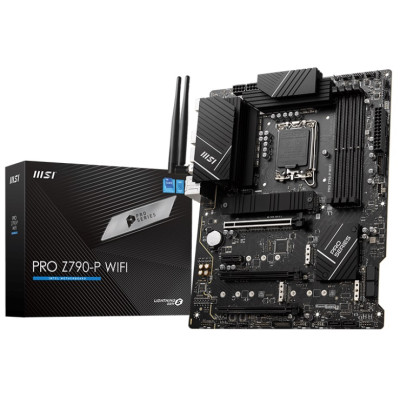Материнська плата LGA1700, MSI PRO Z790-P WIFI, Z790, 4xDDR5, Int.Video(CPU), 6xSATA3, 4xM.2, 1xPCI-E 16x 5.0, 1xPCI-E 16x 4.0, 1xPCI-E 16x 3.0, 1xPCI-E 1x 3.0, ALC897, I225V, WiFi 6, Bluetooth 5.2, 9xUSB3.2/8xUSB2.0, HDMI/DP, ATX