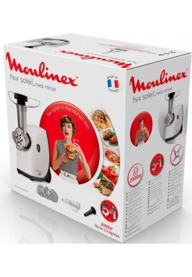 М'ясорубка Moulinex ME445A38, White/Black, 2000W, продуктивність 2.3 кг/хв, 3 диски, насадки для домашніх ковбас/ягід, томатів/соку та соусів
