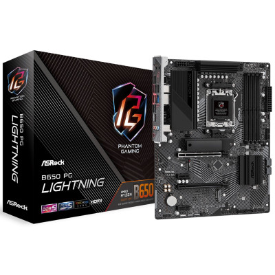 Материнська плата AM5 ASRock B650 PG Lightning, B650, 4xDDR5, Int.Video (CPU), 4xSATA3, 3xM.2, 2xPCI-E 4.0 16x, 2xPCI-E 4.0 1x, 1xM.2 (Key E), ALC897, RTL8125BG, 10xUSB3.2/8xUSB2.0, HDMI, ATX