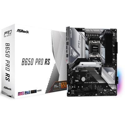 Материнська плата AM5 ASRock B650 Pro RS, B650, 4xDDR5, Int.Video (CPU), 4xSATA3, 3xM.2, 1xPCI-E 4.0 16x, 1xPCI-E 3.0 16x, 1xPCI-E 4.0 1x, 1xM.2 (Key E), ALC897, RTL8125BG, 7xUSB3.2/9xUSB2.0, HDMI/DP, CrossFire, ATX