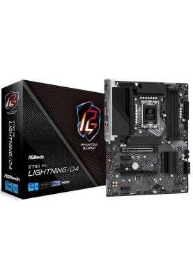 Материнська плата LGA1700, ASRock Z790 PG Lightning/D4, Z790, 4xDDR4, Int.Video(CPU), 4xSATA3, 4xM.2, 1xPCI-E 16x 5.0, 1xPCI-E 16x 4.0, 3xPCI-E 1x 3.0, 1xM.2 (Key E), ALC897, RTL8125BG, 12xUSB3.2/3xUSB2.0, HDMI/Type-C, CrossFire, ATX