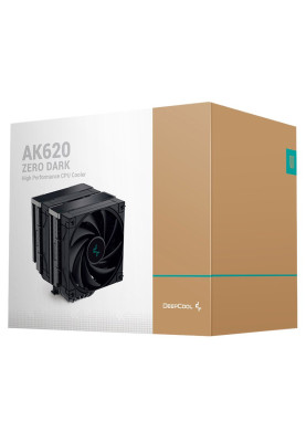 Кулер для процесора Deepcool AK620 ZERO DARK, Black, алюміній/мідь, 2x120 мм, Intel 1700/1200/115x/2066/2011, AMD AM5/AM4, 260 Вт, висота 160 мм (R-AK620-BKNNMT-G-1)