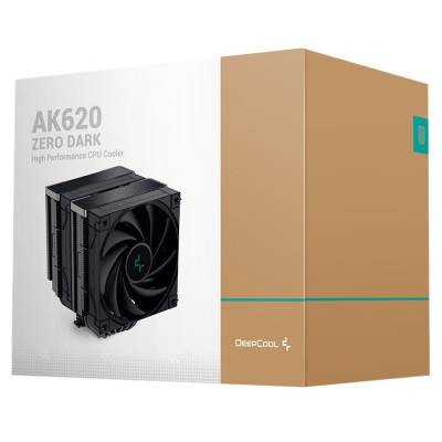 Кулер для процесора Deepcool AK620 ZERO DARK, Black, алюміній/мідь, 2x120 мм, Intel 1700/1200/115x/2066/2011, AMD AM5/AM4, 260 Вт, висота 160 мм (R-AK620-BKNNMT-G-1)