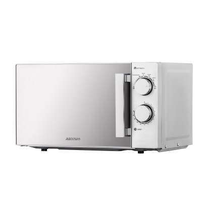 Мікрохвильова піч Ardesto GO-S825S, Silver, 800W, 20 л, звичайна (соло), 6 рівнів потужності, поворотні перемикачі, діаметр піддону 24.5 см, відкриття дверцят  ручкою