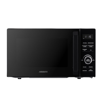 Мікрохвильова піч Ardesto GO-E745GB, Black, 700W, 20 л, звичайна (соло), 5 рівнів потужності, керування електронне, діаметр піддону 24.5 см, таймер, відкриття дверцят ручкою