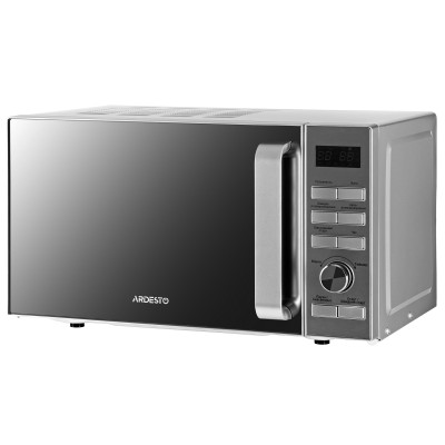 Мікрохвильова піч Ardesto GO-E735S, Silver, 700W, 20 л, звичайна (соло), 5 рівнів потужності, керування електронне, 6 програм приготування, таймер, діаметр піддону 25.5 см, відкриття дверцят ручкою