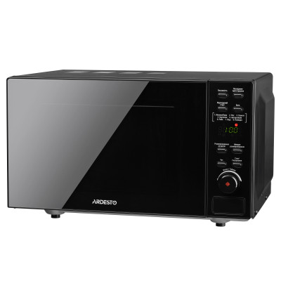 Мікрохвильова піч Ardesto GO-E865B, Black, 800W, 20 л, звичайна (соло), 5 рівнів потужності, БЕЗ поворотного столу, керування електронне, 8 програм приготування, таймер, відкриття дверцят клавішею