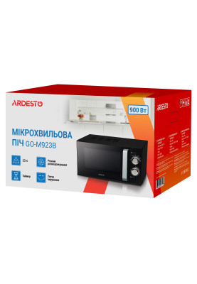 Мікрохвильова піч Ardesto GO-M923B, Black, 900W, 23 л, звичайна (соло), 6 рівнів потужності, керування поворотні перемикачі, відкриття дверцят ручкою
