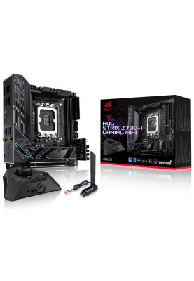 Материнська плата LGA1700, Asus ROG STRIX Z790-I GAMING WIFI, Z790, 2xDDR5, Int.Video(CPU), 2xSATA3, 2xM.2, 1xPCI-E 16x 5.0, ALC4050 + SABRE9260Q, Intel 2.5Gb, WiFi 6, Bluetooth 5.3, 8xUSB3.2/4xUSB2.0, HDMI/2xType-C, Mini-ITX