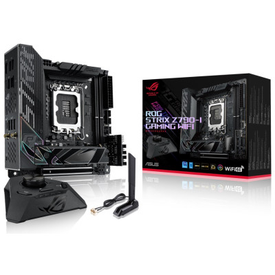 Материнська плата LGA1700, Asus ROG STRIX Z790-I GAMING WIFI, Z790, 2xDDR5, Int.Video(CPU), 2xSATA3, 2xM.2, 1xPCI-E 16x 5.0, ALC4050 + SABRE9260Q, Intel 2.5Gb, WiFi 6, Bluetooth 5.3, 8xUSB3.2/4xUSB2.0, HDMI/2xType-C, Mini-ITX