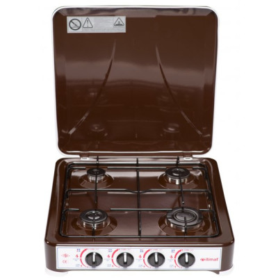 Газова плита настільна (таганок) ITIMAT I-15 Brown, 1х940W, 2х1670W, 1х2000W, 4 конфорки, поворотні перемикачі, емальована сталь, з кришкою