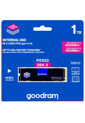 Твердотільний накопичувач M.2 1Tb, Goodram PX500 (Gen.2), PCI-E 3.0 x4, 3D TLC, 2050/1650 MB/s (SSDPR-PX500-01T-80-G2)