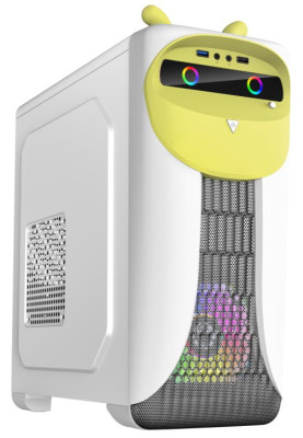 Корпус GameMax Cute Owl White/Yellow, без БЖ, Mini Tower, для Micro ATX / Mini ITX, 1xUSB 3.0, 1xUSB 2.0, HDMI, 1x120 ARGB Fan, 1x80, 390x170x385 мм
