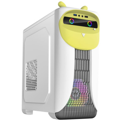Корпус GameMax Cute Owl White/Yellow, без БЖ, Mini Tower, для Micro ATX / Mini ITX, 1xUSB 3.0, 1xUSB 2.0, HDMI, 1x120 ARGB Fan, 1x80, 390x170x385 мм