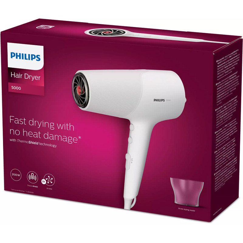 Фен Philips BHD500/00, White, 2100W, 2 швидкості, 3 температурні режими, подача холодного повітря, насадка-концентратор 14 мм, іонізація