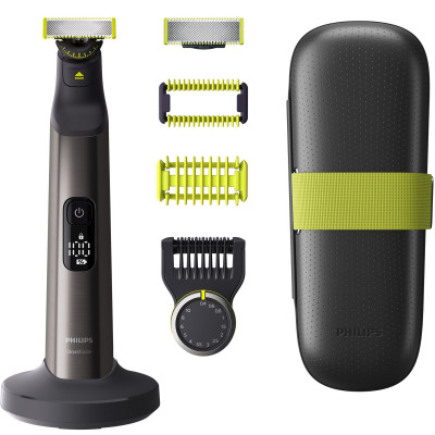 Бритва-Тример-Стайлер Philips OneBlade Pro QP6651/61, Black, тип гоління: сухе, вологе, час роботи 120хв, насадка-гребінь з 14 установками довжини (0,4-10мм), дисплей