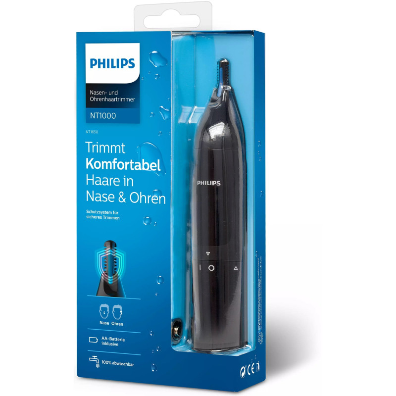 Тример Philips NT1650/16, Black, для носа і вух, сухе/вологі гоління, живлення акумулятор