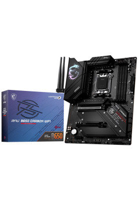 Материнська плата AM5 MSI MPG B650 CARBON WIFI, B650, 4xDDR5, Int.Video (CPU), 6xSATA3, 4xM.2, 2xPCI-E 4.0 16x, 1xPCI-E 3.0 1x, ALC4080, RTL8125, WiFi 6, Bluetooth 5.2, 10xUSB3.2/6xUSB2.0, HDMI/DP, ATX