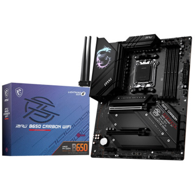 Материнська плата AM5 MSI MPG B650 CARBON WIFI, B650, 4xDDR5, Int.Video (CPU), 6xSATA3, 4xM.2, 2xPCI-E 4.0 16x, 1xPCI-E 3.0 1x, ALC4080, RTL8125, WiFi 6, Bluetooth 5.2, 10xUSB3.2/6xUSB2.0, HDMI/DP, ATX