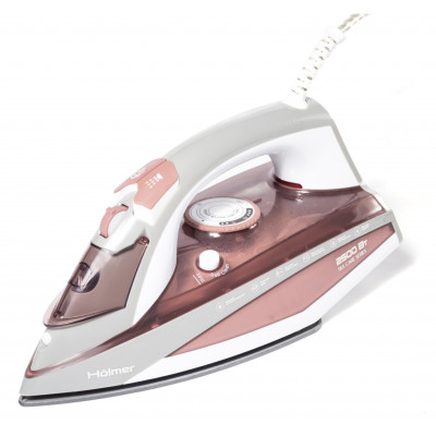 Праска Holmer HIТ-2535, White/Pink, 2500W, тефлон, об'єм ємності для води 350мл, паровий удар 130 г/хв, постійна подача пари 30 г/хв, вертикальне відпарювання