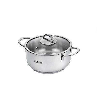 Каструля Ardesto BLACK MARS AR0718S Steel, 1.8л, діаметр 16см, нержавіюча сталь, кришка скляна, підходить для використання з усіма типами плит