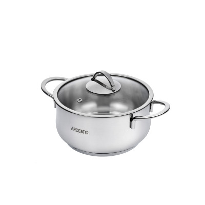Каструля Ardesto BLACK MARS AR0723S Steel, 2.3л, діаметр 18см, нержавіюча сталь, кришка скляна, підходить для використання з усіма типами плит
