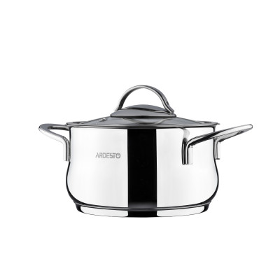 Каструля Ardesto BLACK MARS AR0723S Steel, 2.3л, діаметр 18см, нержавіюча сталь, кришка скляна, підходить для використання з усіма типами плит