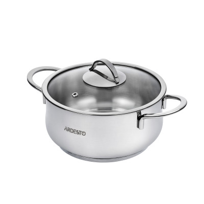 Каструля Ardesto BLACK MARS AR0730S Steel, 3л, діаметр 20см, нержавіюча сталь, кришка скляна, підходить для використання з усіма типами плит
