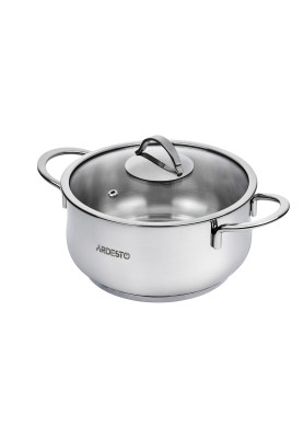 Каструля Ardesto BLACK MARS AR0743S Steel, 4.3л, діаметр 22см, нержавіюча сталь, кришка скляна, підходить для використання з усіма типами плит