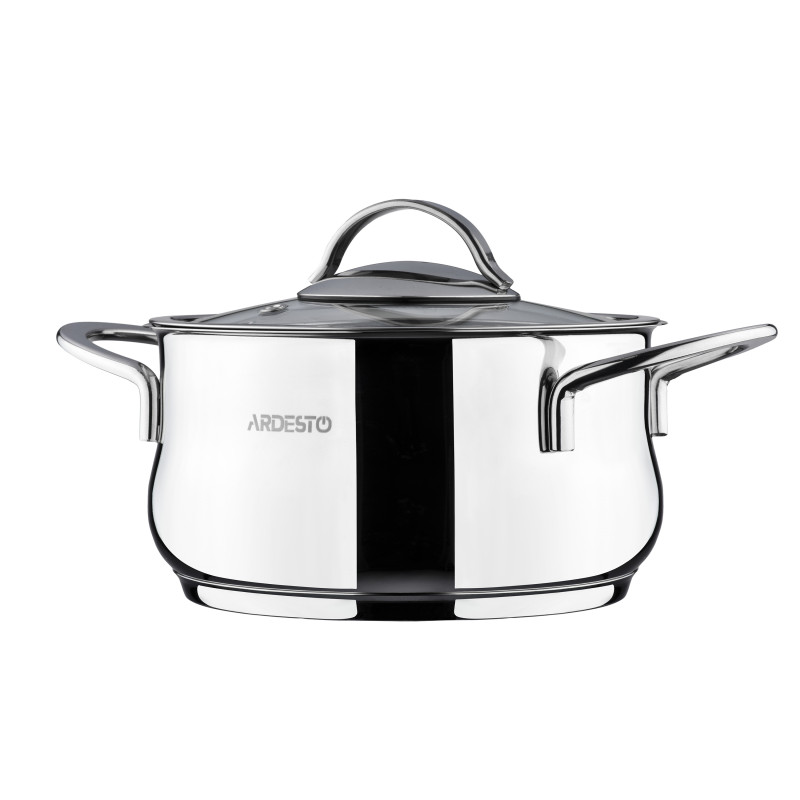 Каструля Ardesto BLACK MARS AR0743S Steel, 4.3л, діаметр 22см, нержавіюча сталь, кришка скляна, підходить для використання з усіма типами плит