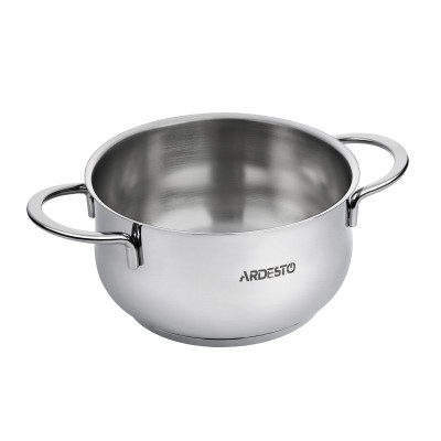 Каструля Ardesto BLACK MARS AR0743S Steel, 4.3л, діаметр 22см, нержавіюча сталь, кришка скляна, підходить для використання з усіма типами плит