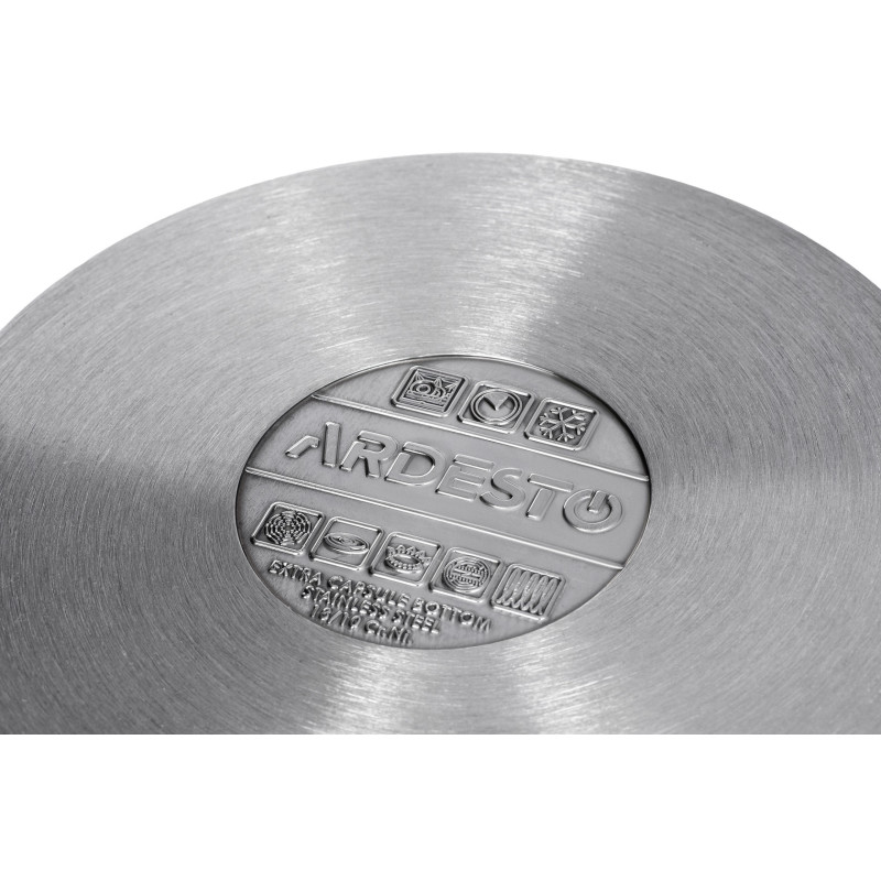 Каструля Ardesto BLACK MARS AR0743S Steel, 4.3л, діаметр 22см, нержавіюча сталь, кришка скляна, підходить для використання з усіма типами плит