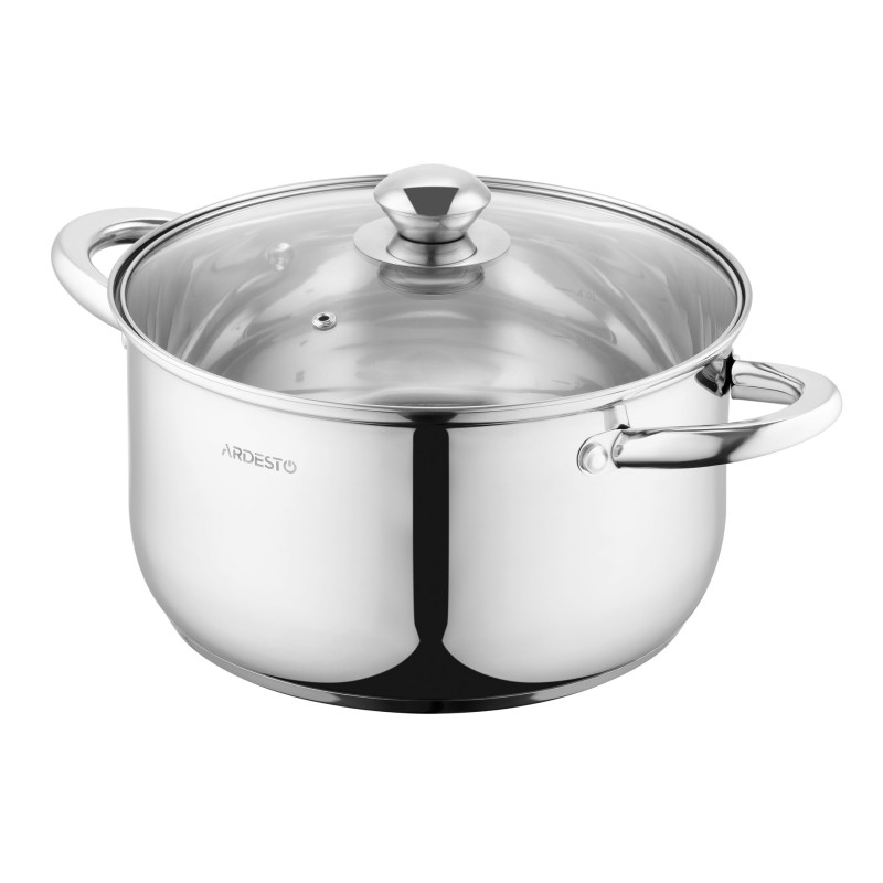 Каструля Ardesto Gemini Gourmet AR1958GSS Steel, 5.8л, діаметр 24см, нержавіюча сталь, кришка в комплекті, підходить для використання з усіма типами плит, мірна шкала