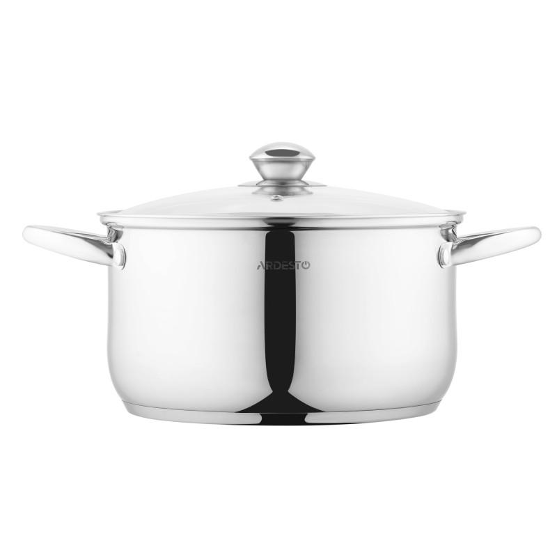 Каструля Ardesto Gemini Gourmet AR1958GSS Steel, 5.8л, діаметр 24см, нержавіюча сталь, кришка в комплекті, підходить для використання з усіма типами плит, мірна шкала