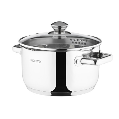 Каструля Ardesto Gemini Lecco AR2836CS Steel, 3.6л, діаметр 20см, зливний носик, нержавіюча сталь, кришка в комплекті, підходить для використання з усіма типами плит, мірна шкала