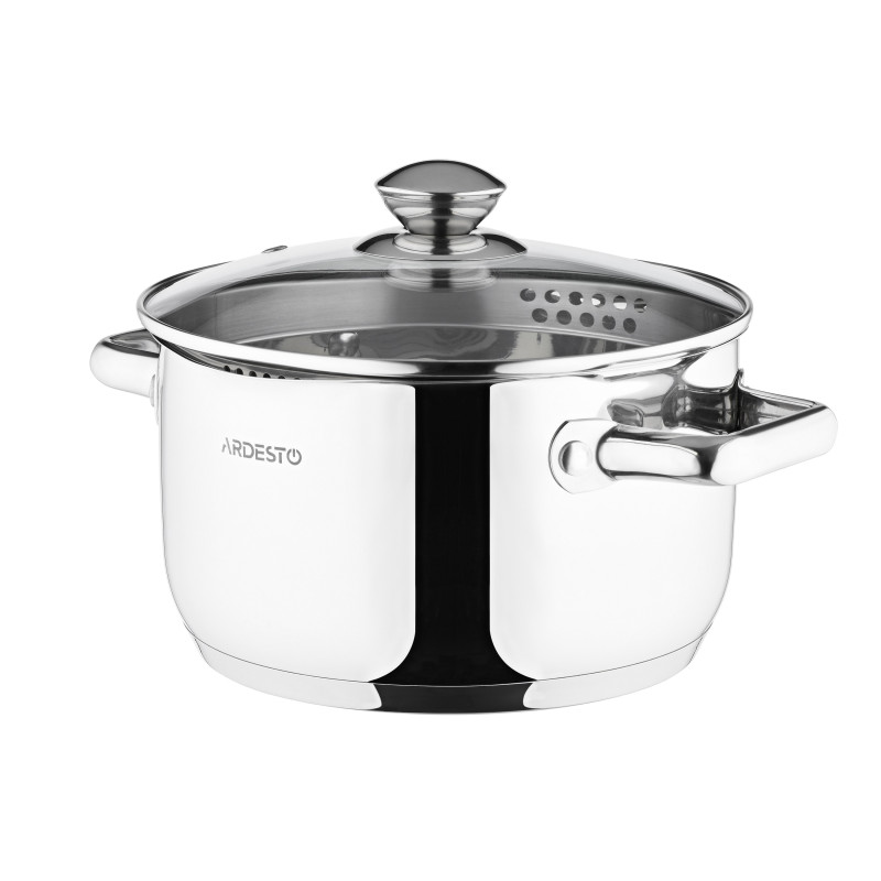 Каструля Ardesto Gemini Lecco AR2836CS Steel, 3.6л, діаметр 20см, зливний носик, нержавіюча сталь, кришка в комплекті, підходить для використання з усіма типами плит, мірна шкала