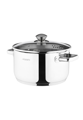 Каструля Ardesto Gemini Lecco AR2847CS Steel, 4.7л, діаметр 22см, зливний носик, нержавіюча сталь, кришка в комплекті, підходить для використання з усіма типами плит, мірна шкала