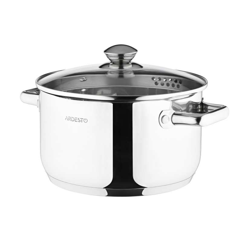 Каструля Ardesto Gemini Lecco AR2847CS Steel, 4.7л, діаметр 22см, зливний носик, нержавіюча сталь, кришка в комплекті, підходить для використання з усіма типами плит, мірна шкала