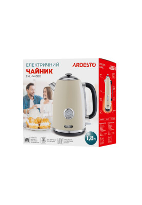 Електрочайник Ardesto EKL-F410BG, Beige, 2200 Вт, 1.8 л, дисковий, індикатор роботи, корпус нержавіюча сталь, захист від перегріву та автоматичне відключення при відсутності води