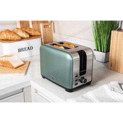 Тостер Ardesto T-F400G, Mint/Steel, 930W, 2 тости, 2 відділення, 7 режимів підсмажування