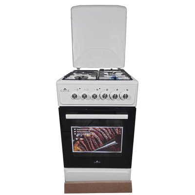 Плита комбінована Castle CPEG-50W, White, поворотні перемикачі, 3 газ+1 електр (1000Вт) конфорки, автопідпал інтегрований, решітка металева емальована, електрична духовка з подвійним склом, конвекція, підсвітка, два тени, металева кришка, 50x60x86.5см